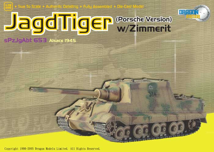 Dragon Models 1/ 72nd Scale Armor Sd.Kfz.186 JagdTiger (Porsche Turret) w/zimmerit, sPzJgAbt 653, Alsace 1945 #60111
