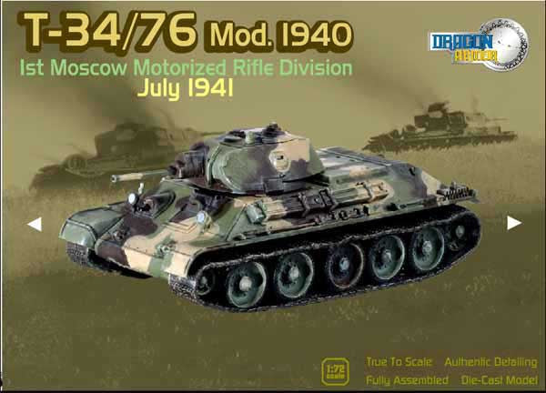 Dragon Models 1/ 72nd Scale Armor T-34/76 Mod. 1940, 1st Moscow Motorized Rifle Div., w/grassland Dio July 1941 #60149
