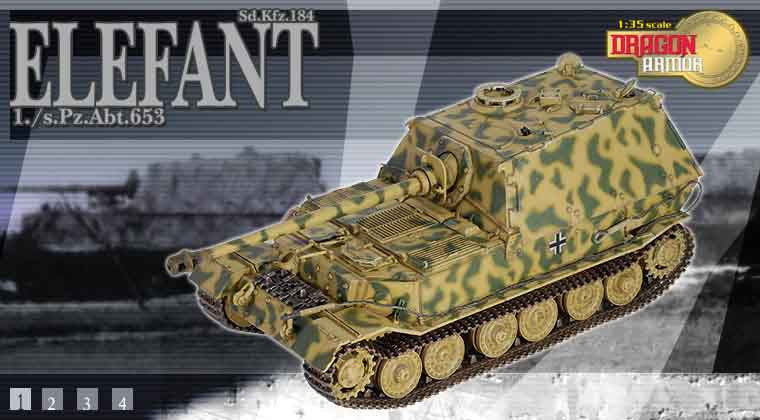 Dragon Models 1/35th Scale Armor Series German WWII Elefant Sd.Kfz.184, 1/s PzAbt.653 #61004