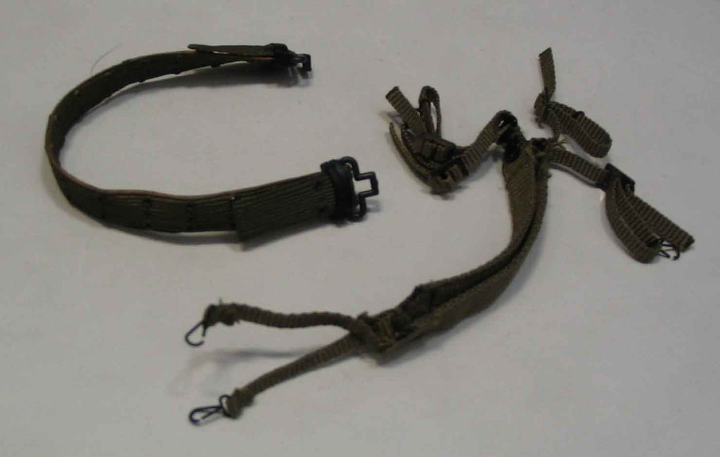 Dragon Models Loose 1/6th Scale WWII US Web Belt (Khaki, weathered) w/OD M1936 ribbon suspenders Clip-hooks #DRL3-Y154