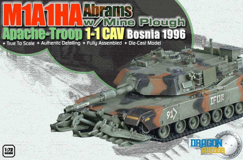 Dragon Models 1/ 72nd Scale Armor Series Modern M1A1HA Abrams w/Mine Plough, Apache-Troop, 1-1 CAV, Bosnia 1996 #60017