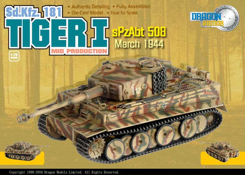Dragon Models 1/ 72nd Scale Armor Sd.Kfz.181 Tiger I (Mid production), sPzAbt 508, March 1944 #60020