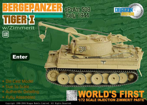 Dragon Models 1/ 72nd Scale Armor  Bergepanzer Tiger I w/Zimmerit, sPzAbt 508, Italy 1944 #60039