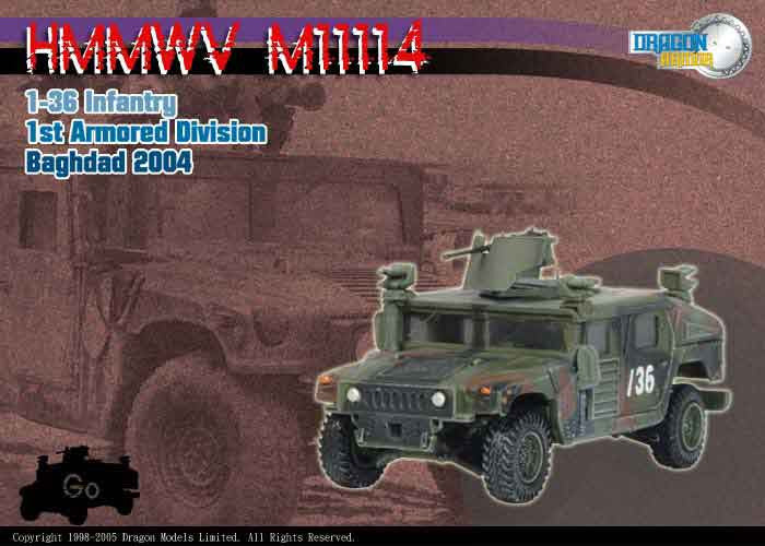 Dragon Models 1/ 72nd Scale Armor Series Modern HMMWV M1114, 1-36 Infantry, Ist Armored Division, Baghdad 2004 #60059