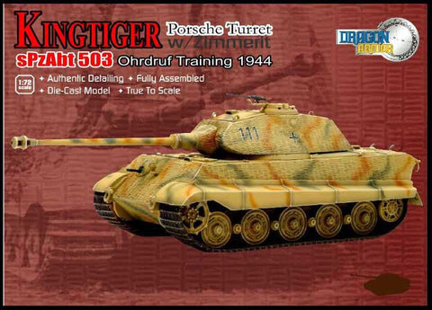 Dragon Models 1/ 72nd Scale Armor Sd.Kfz.182 King Tiger (Porsche Turret) w/zimmerit, sPzAbt 503, Ohrdruf Training 1944 #60105