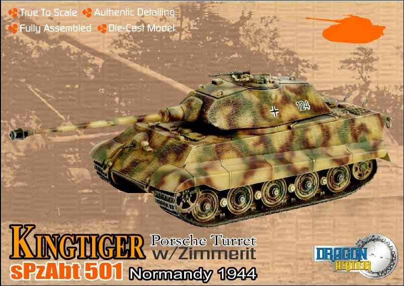 Dragon Models 1/ 72nd Scale Armor Sd.Kfz.182 King Tiger (Porsche Turret) w/zimmerit, sPzAbt 501, Normandy 1944 #60106