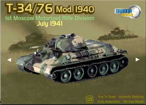 Dragon Models 1/ 72nd Scale Armor T-34/76 Mod. 1940, 1st Moscow Motorized Rifle Div., w/grassland Dio July 1941  #60149