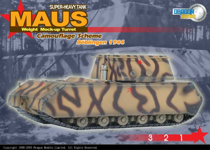 Dragon Models 1/ 72nd Scale Armor MAUS Super-Heavy Tank, Weight Mock-up Turret, Camouflage Scheme, Boblingen 1944. #60157