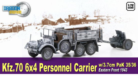 Dragon Models 1/ 72nd Scale Armor Kfz.70, 6x4 Personnel Carrier w/3.7cm Pak 35/36, Eastern Front 1943 #60638