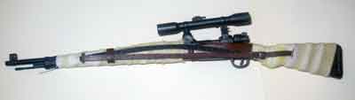 Dragon Models Loose 1/6th Scale WWII German Mauser Gewehr 98 w/Sniper Scope w/leathe sling. & metal slide (white cloth camo) #DRL1-W113