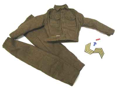Dragon Models Loose 1/6th Scale WWII British 40-Pattern Battle Dress Shirt & Pants w/Sergeant 2nd Army CMP Patches #DRL2-U106