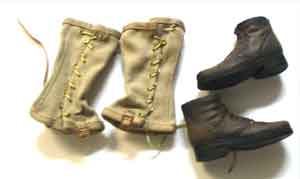 Dragon Models Loose 1/6th Scale WWII US Service Shoes brown gold eyelets w/USMC M1938 cloth leggings (Khaki)  #DRL3-F104